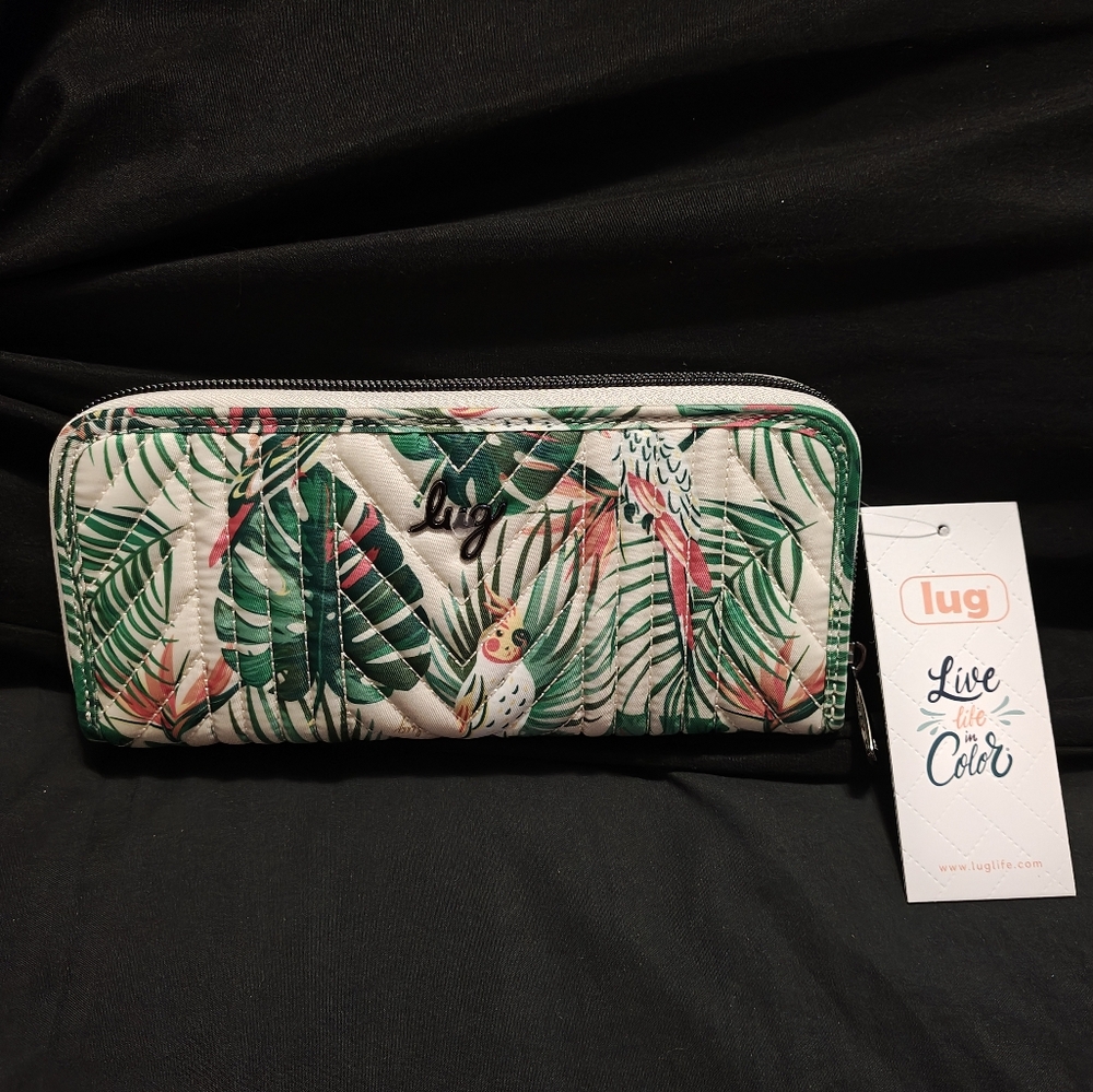 Lug Straddle Wristlet RFID Full Zip Wallet Tropical Birds